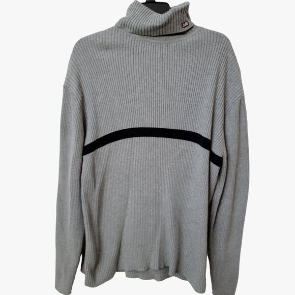 Polo Jeans Co Ralph Lauren‎ Mens XL Turtleneck Sweater Grey Ribbed 100% Cotton - Picture 1 of 8